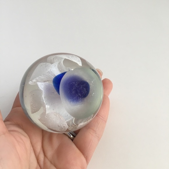 Vintage Art Glass Embedded Flower Paperweight - Picture 6 of 9